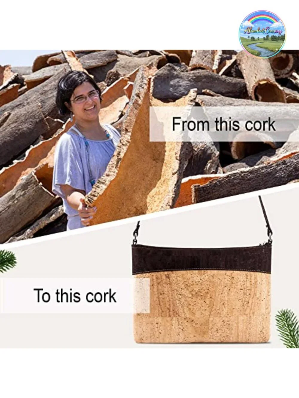 Vegan Cork Crossbody Bag Satchel Adjustable Strap